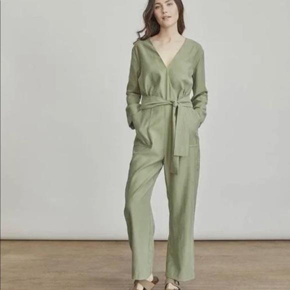 Elizabeth and James Wrap Jumpsuit Green Utility Waist Tie - Picture 1 of 11